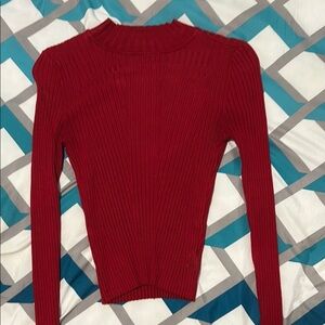 Red Ribbed Long Sleeve Top